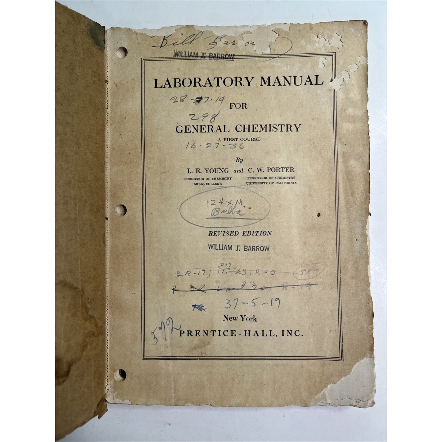 1947 Laboratory Manual of General Chemistry by Young & Porter Revised Edition