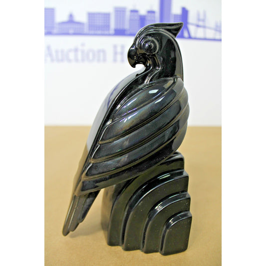 Vintage Fitz & Floyd Art Deco Jet Black Parrot Single Bookend, Weighted Figure