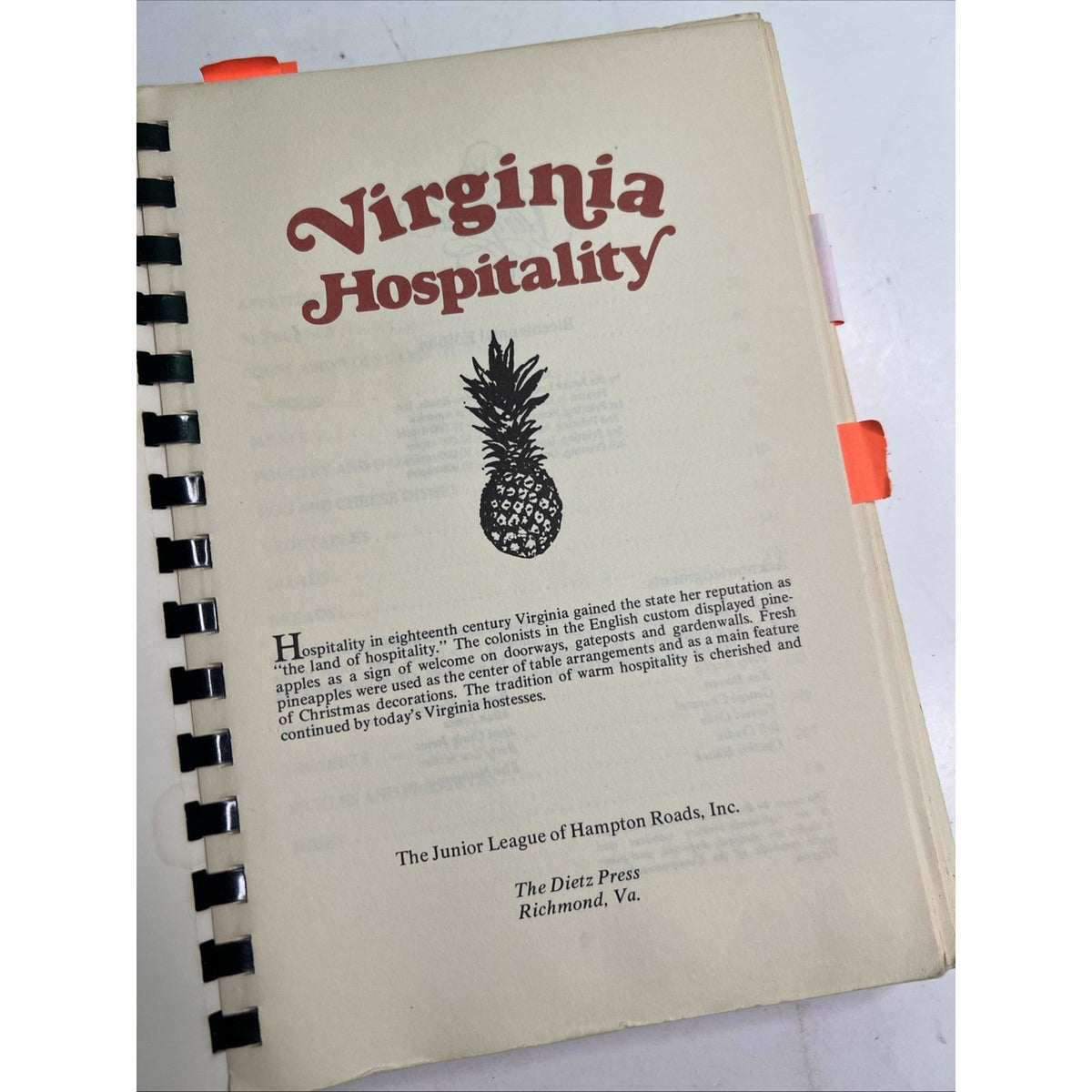 1988 Virginia Hospitality Cookbook Junior League Hampton Roads VA Recipes