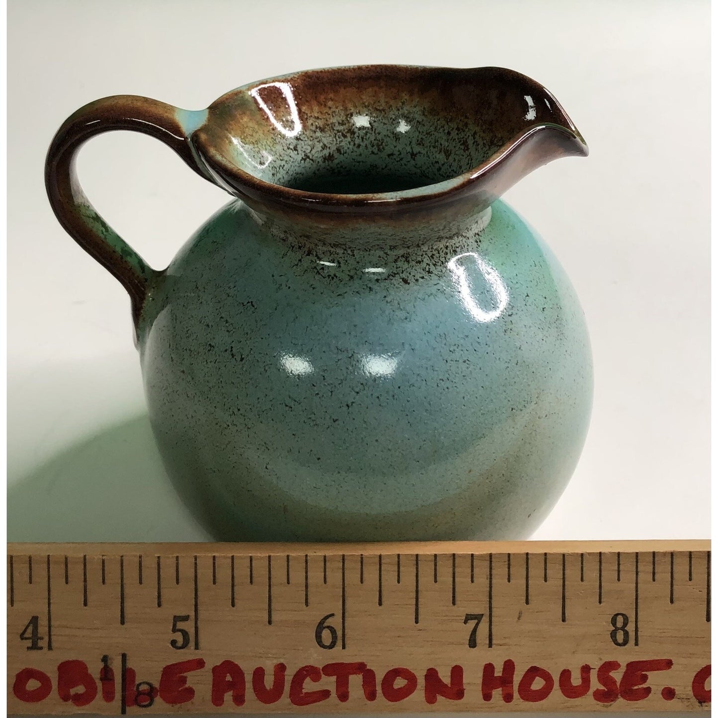 MCM Mid Century Modern NICODEMUS POTTERY CREAMER Pitcher Turquoise Brown Glaze