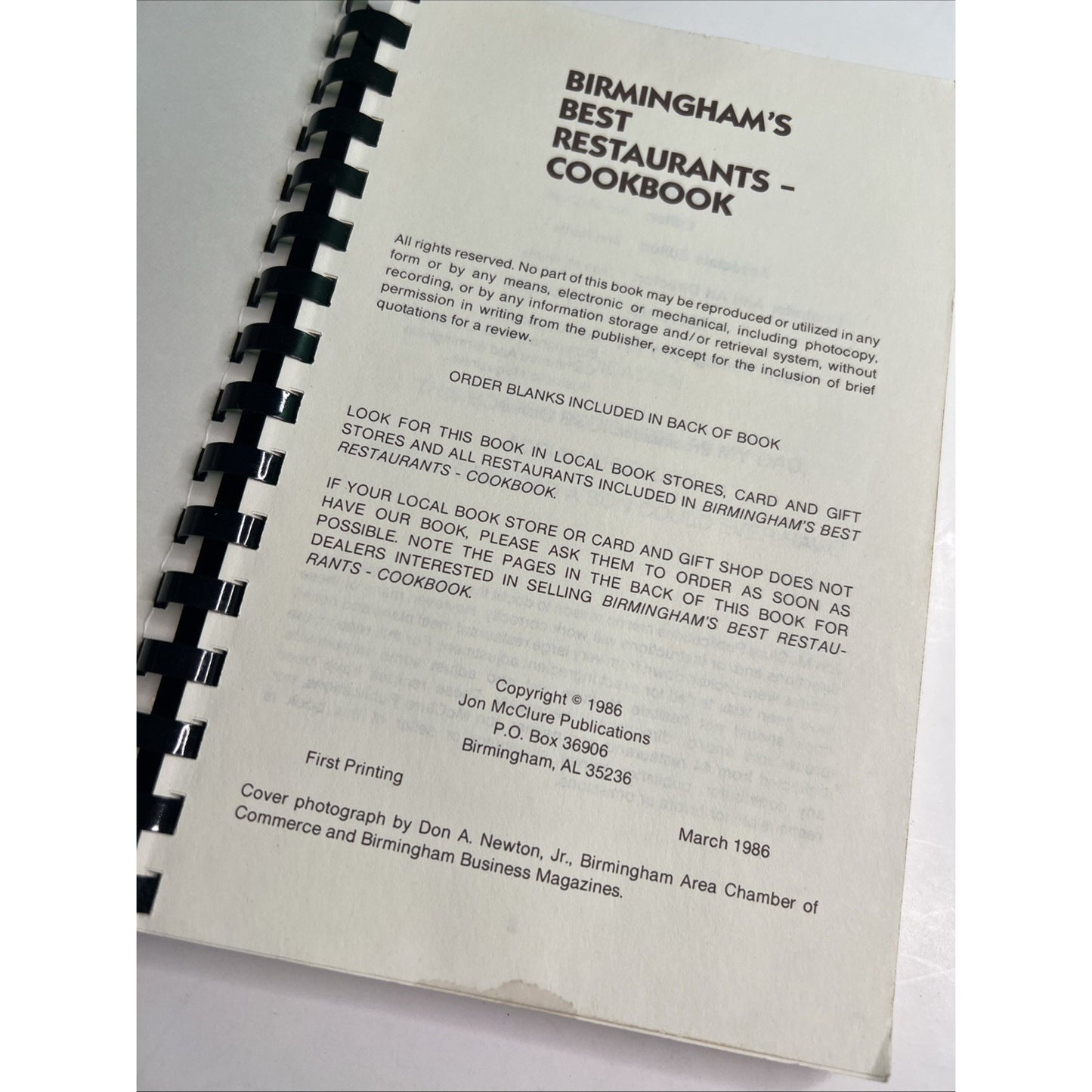 Birmingham's Best Restaurants Cookbook Recipes & Tour Guide Jon McClure 1986 AL