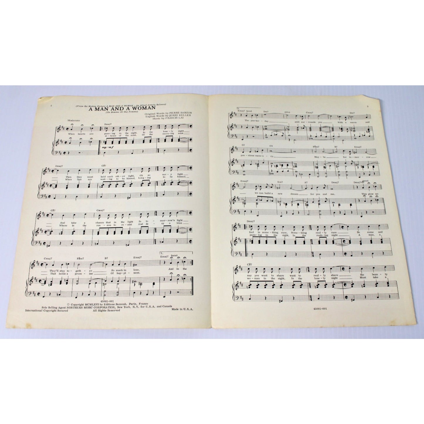 Autographed Vintage Sheet Music: A Man And A Woman, 1966, Phil Gordon