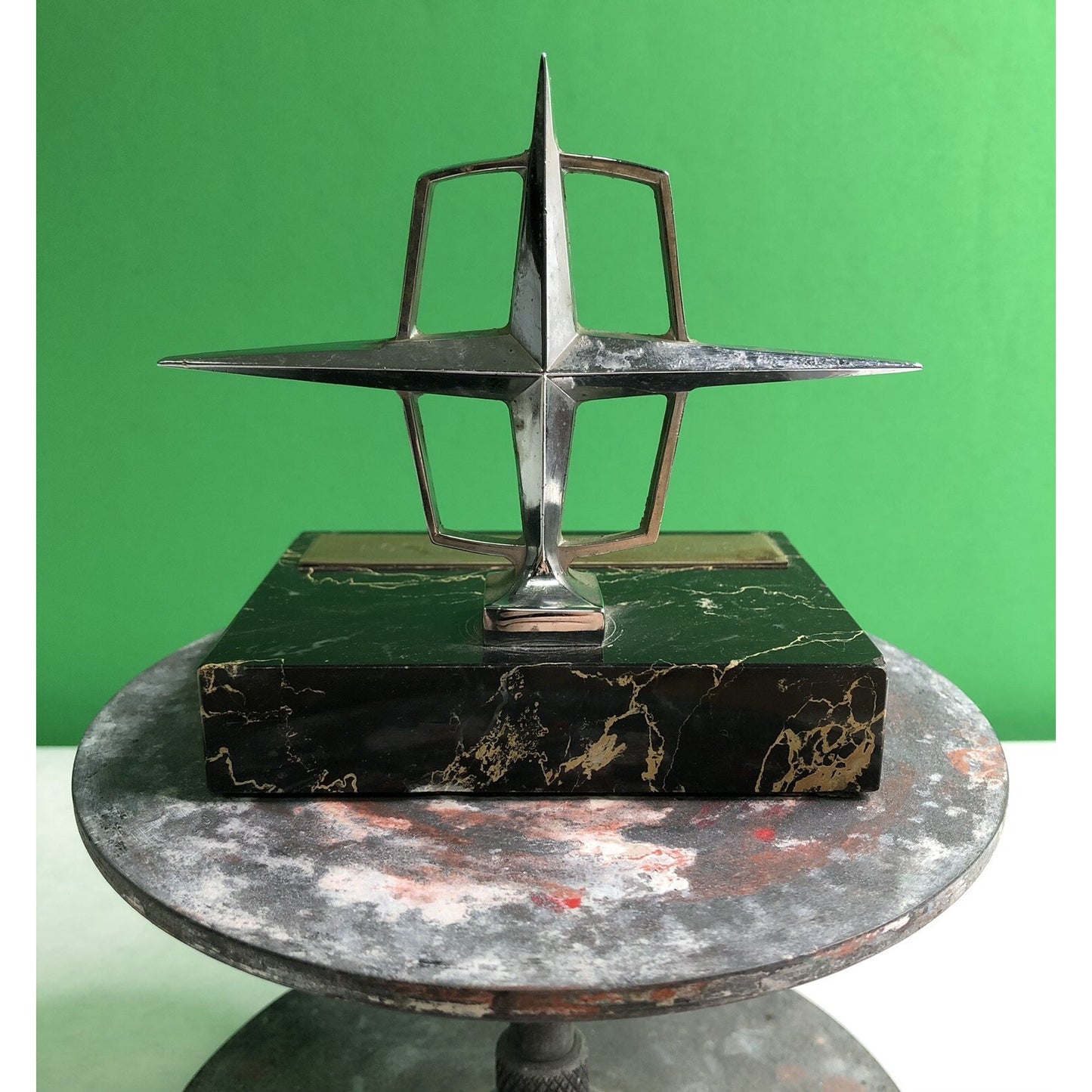 Vintage Lincoln Star Hood Ornament Emblem LINCOLN CONTINENTAL Marble Base