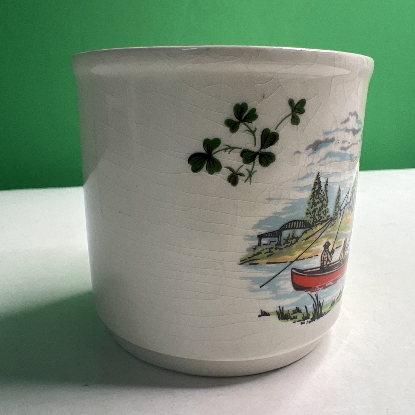 Vtg Carrigaline Pottery Irish Mug Cork Ireland Fisherman Scene Cup Crack Crazing