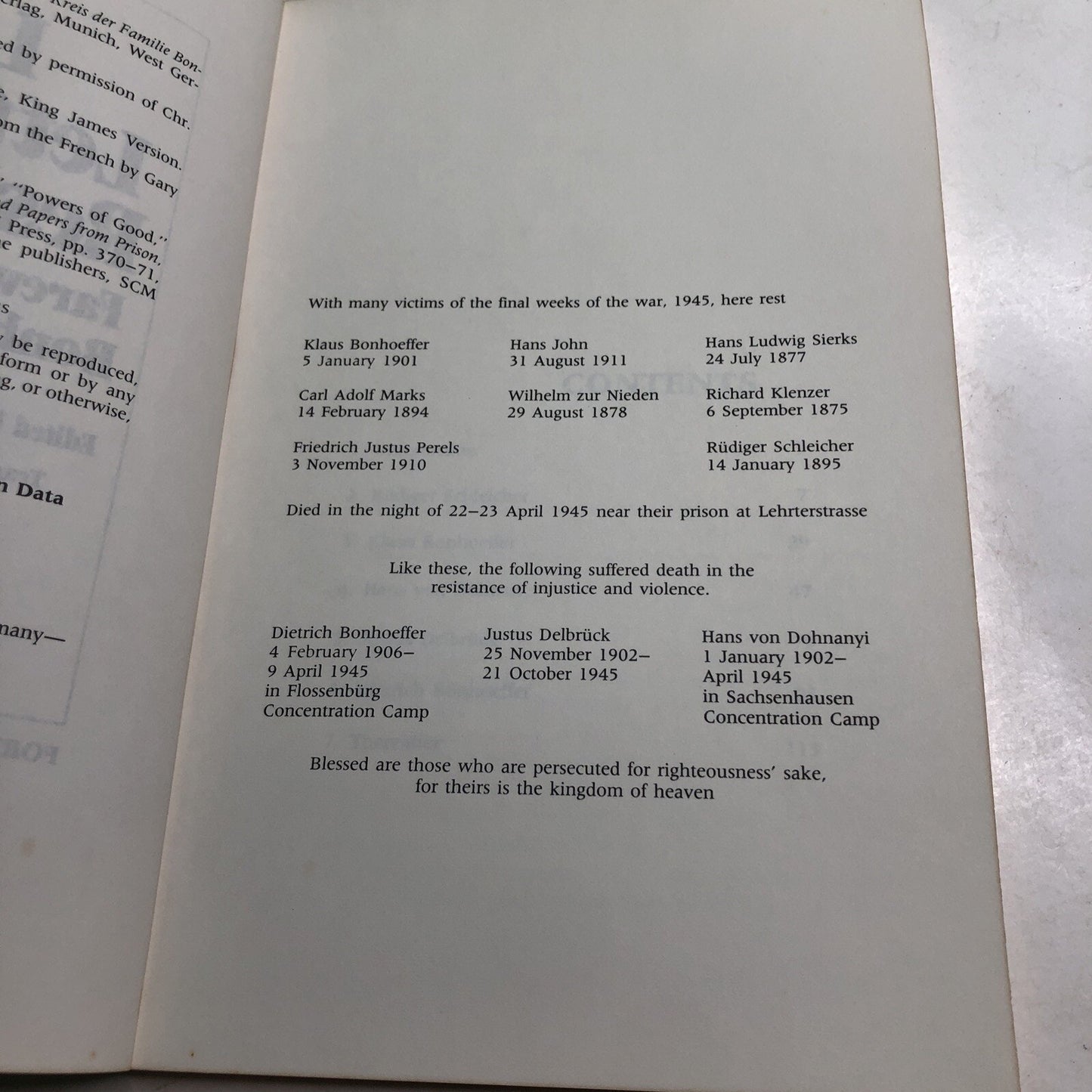 LAST LETTERS OF RESISTANCE: FAREWELLS FROM BONHOEFFER FAMILY By Eberhard Bethge