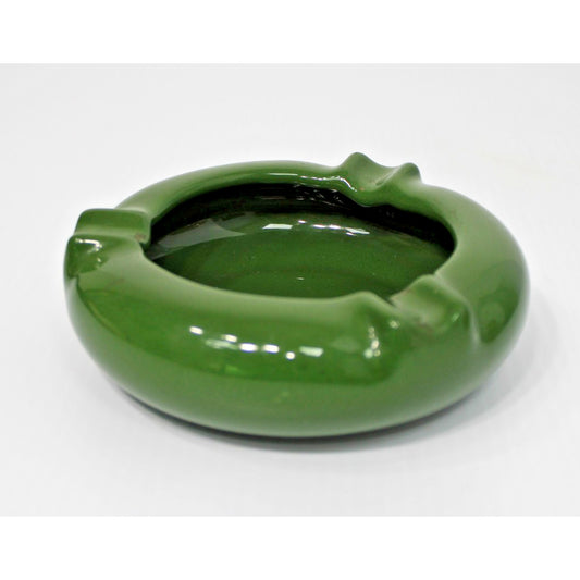 VTG Ashtray 1960s Deep Green Glaze, Ceramic, 6.5" x 2", Stamped 102