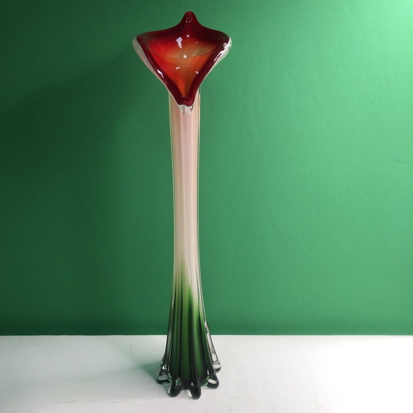 Jack in the Pulpit Calla Lily HandBlown Glass Vase Murano Style Red Orange Green