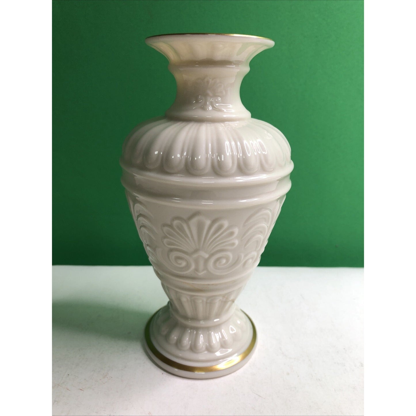 Vintage Lenox Vase Athenian Collection Embossed Floral Cream w/Gold Trim 7” Tall