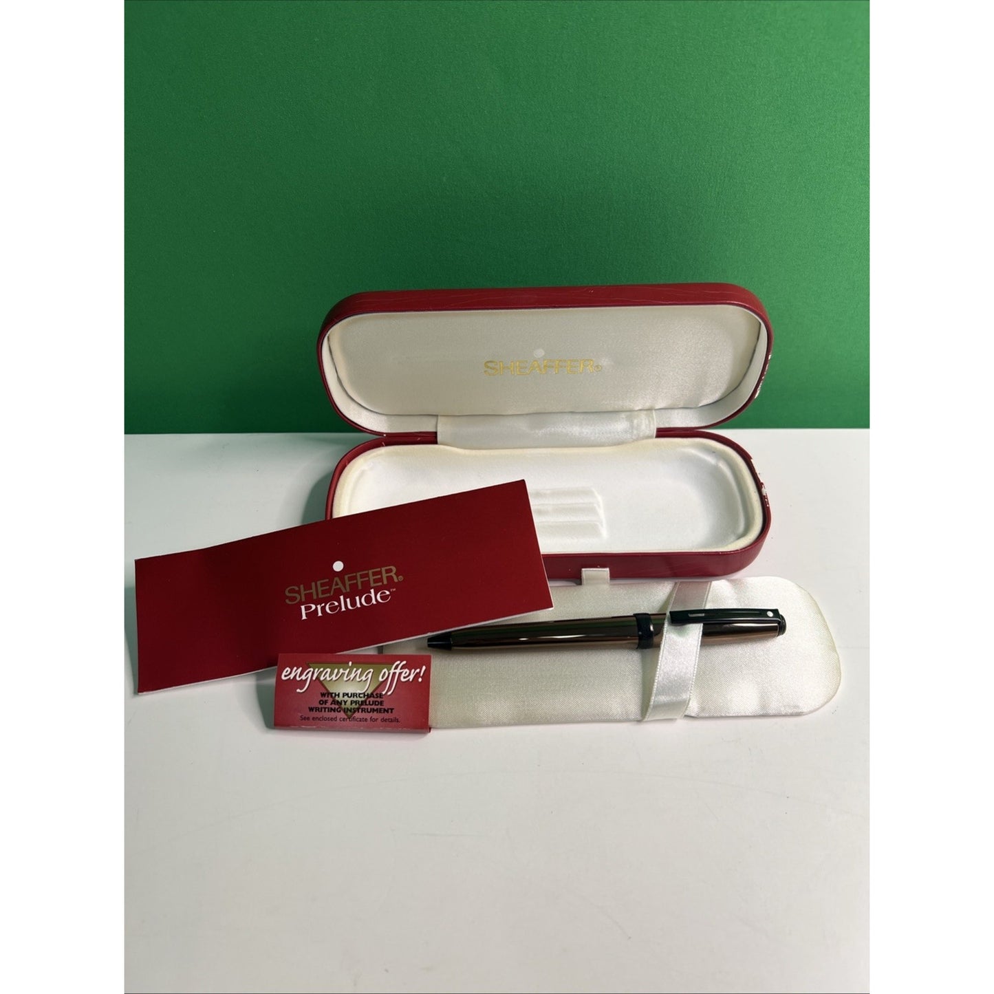 Vintage 1996 Sheaffer Prelude Ballpoint Pen Red Case White Dot w/ Manual Brown