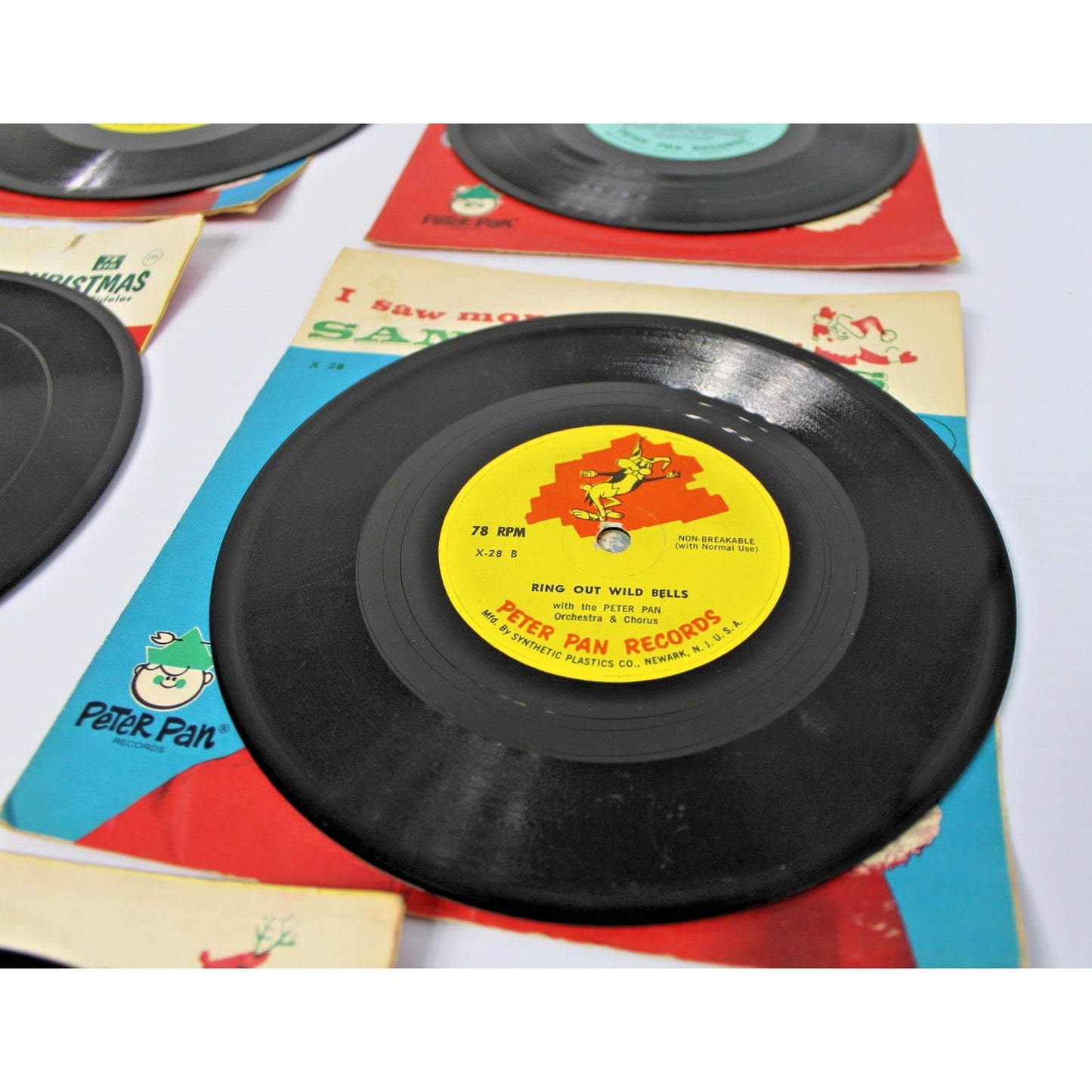Children's Christmas 78 RPM Record + Sleeves Lot: Frosty, Rudolph, Santa Claus