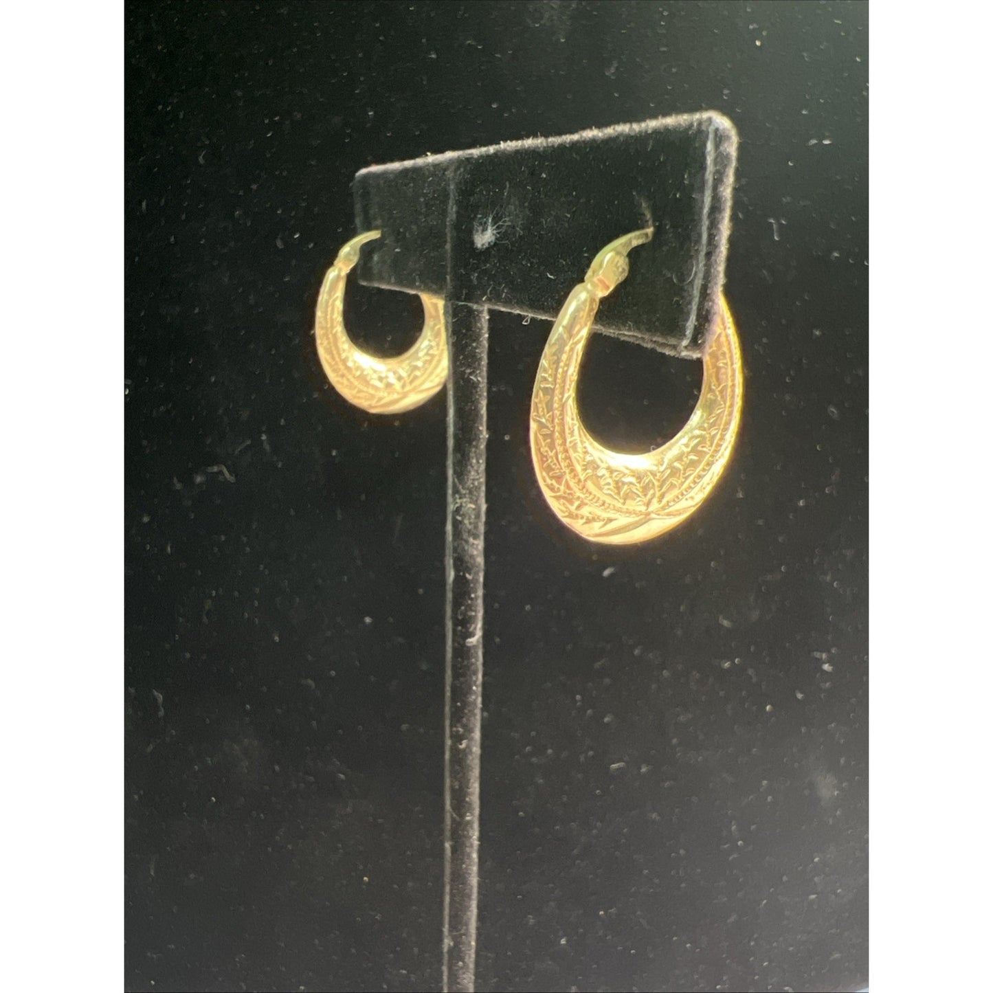 14K Gold Hoop Etched Stamped Earrings - French Lock Hinged Closure