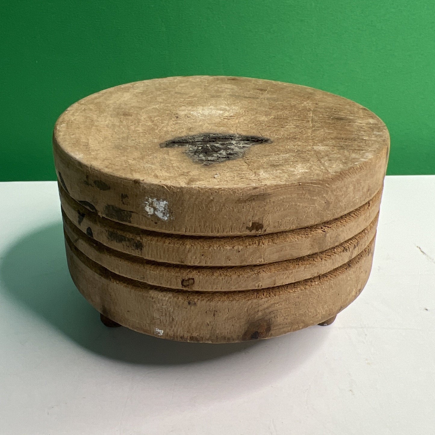 Vintage Tuk-Away Miniature Butcher Block Solid Wood 4" In Diameter 3" Tall