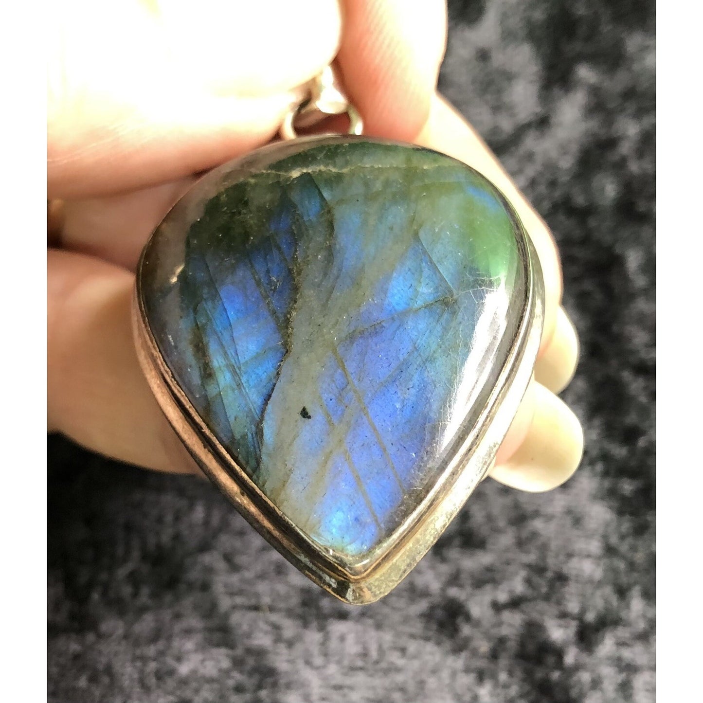 Vintage Sterling Silver Blue Glow Labradorite Pendant Estate Jewelry 1.75” Long