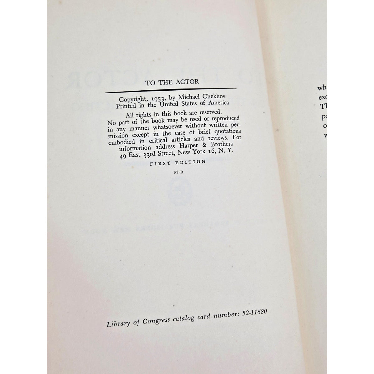 1953 Michael Chekhov "To the Actor" First Edition - Acting Technique Classic