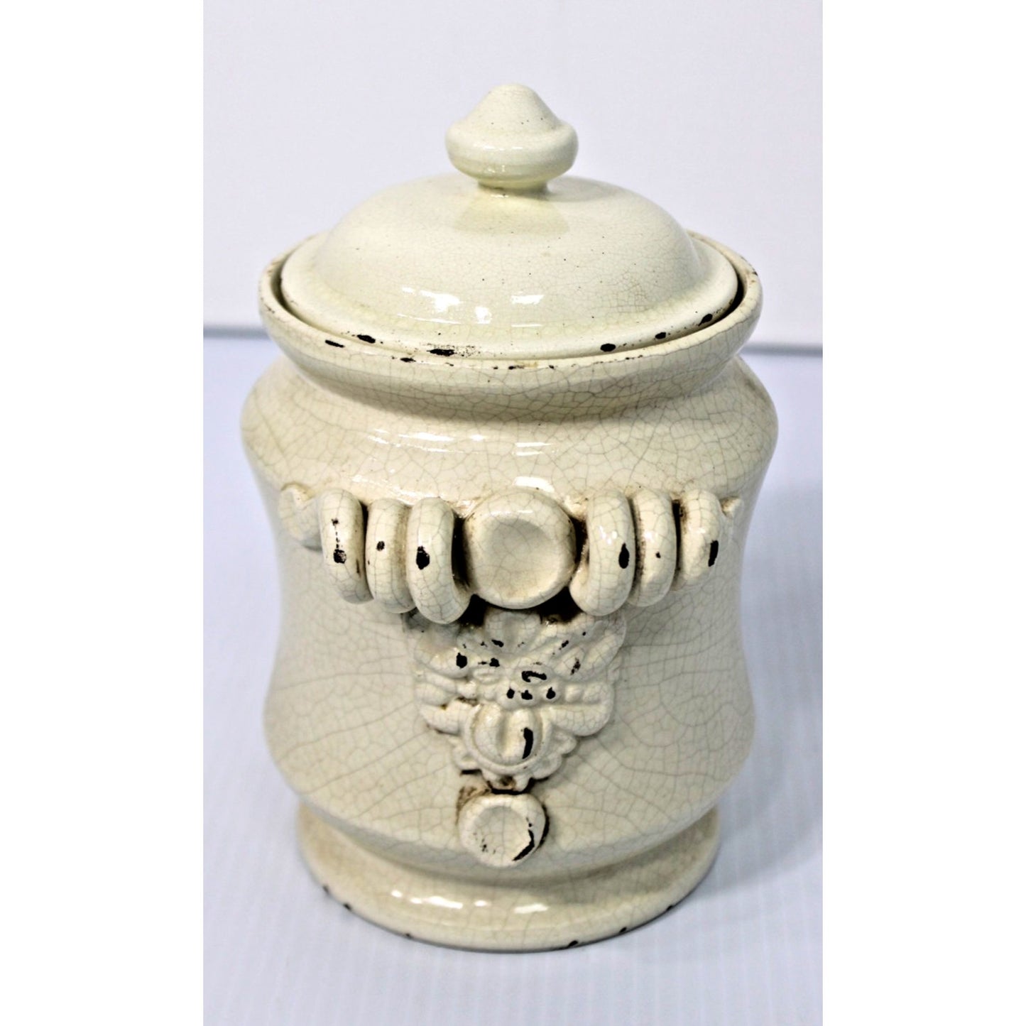 Leona Lavorato a Mano Italian Lidded Jar, Crackled Blanc de Chine Finish, 1970s