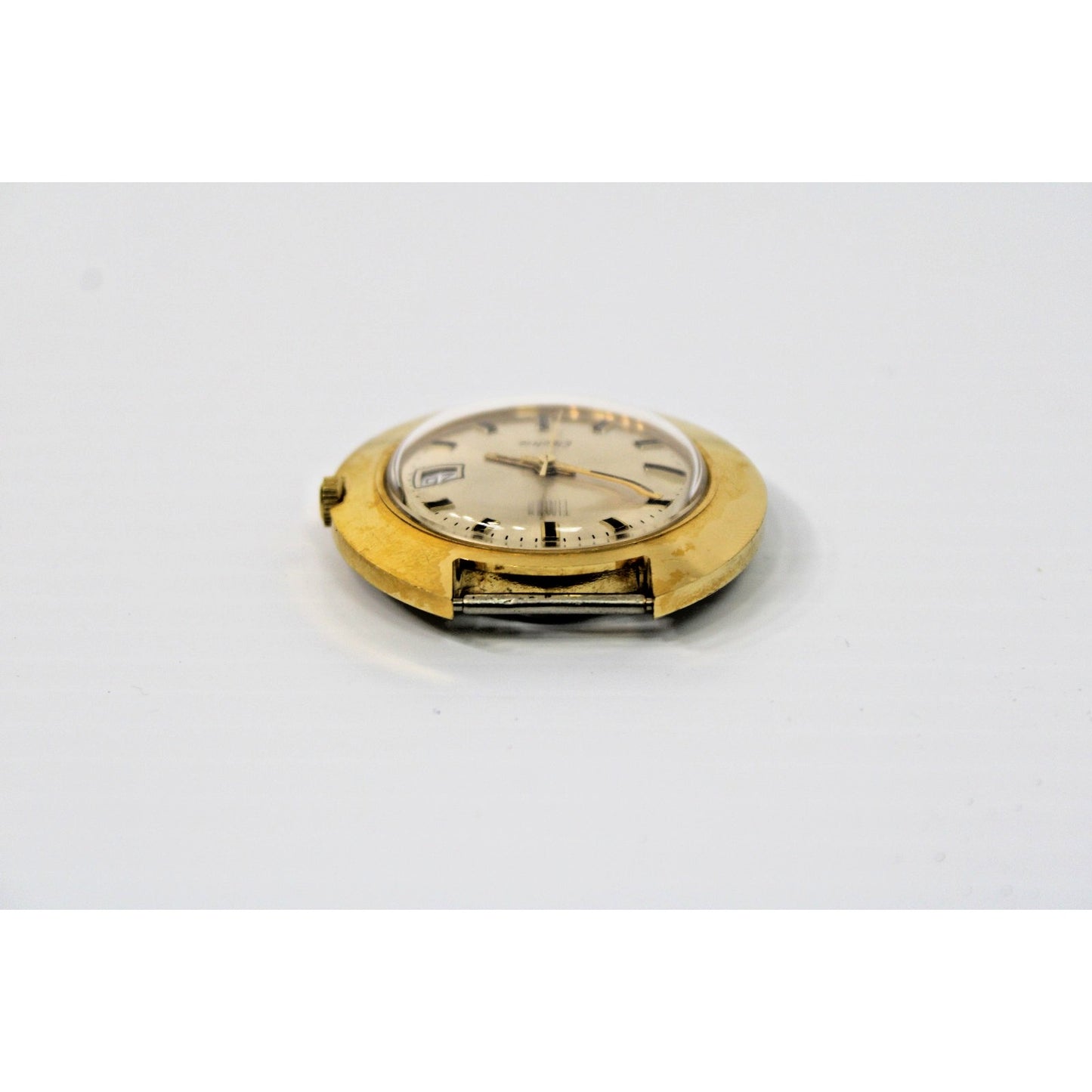 Rare Vintage 1966 Timex Electric Gold Tone "UFO" Watch, M85 Cushion Case, Date