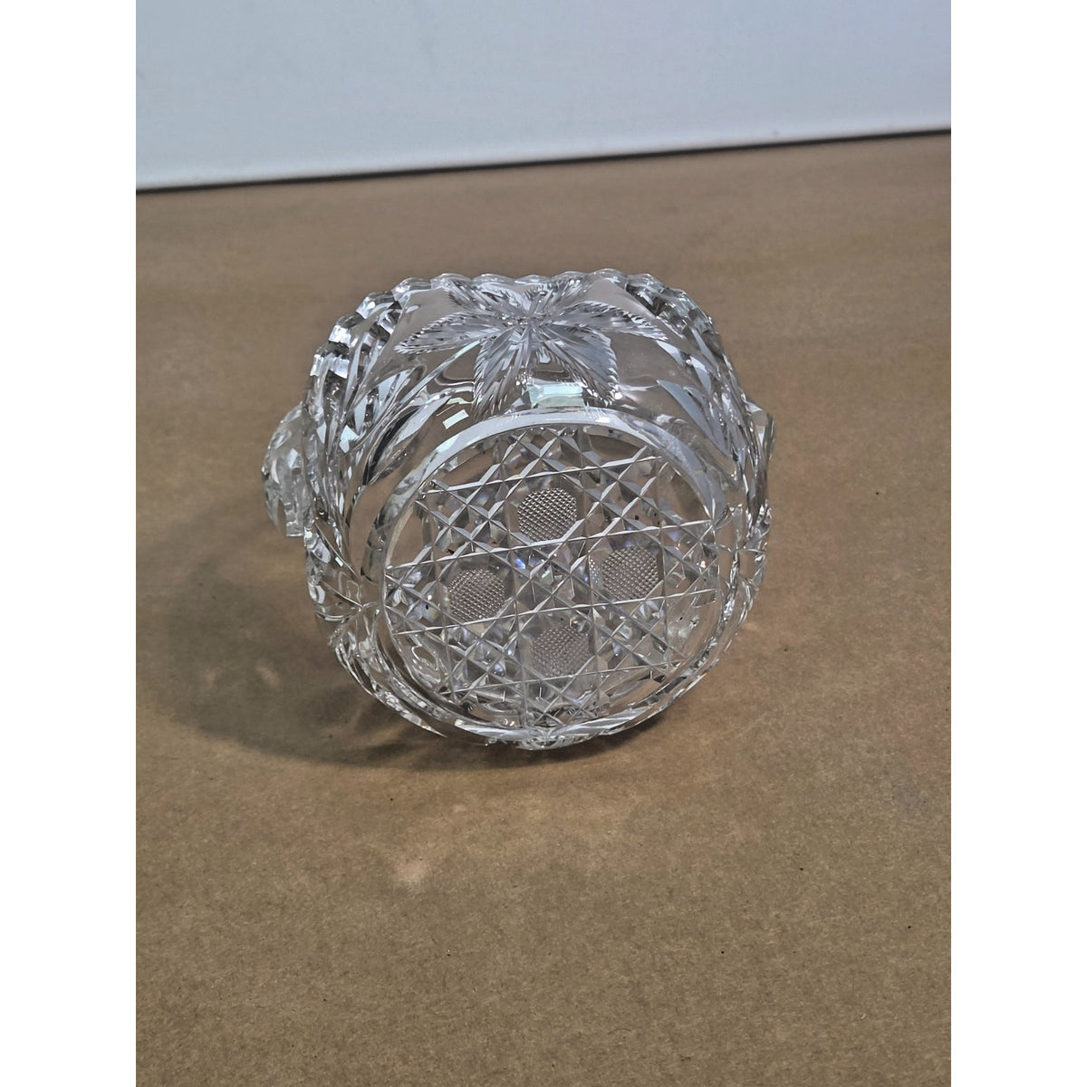 Vintage Hand-Cut Lead Crystal Basket - Bohemian Pinwheel & Leaf Star - 6 Inch