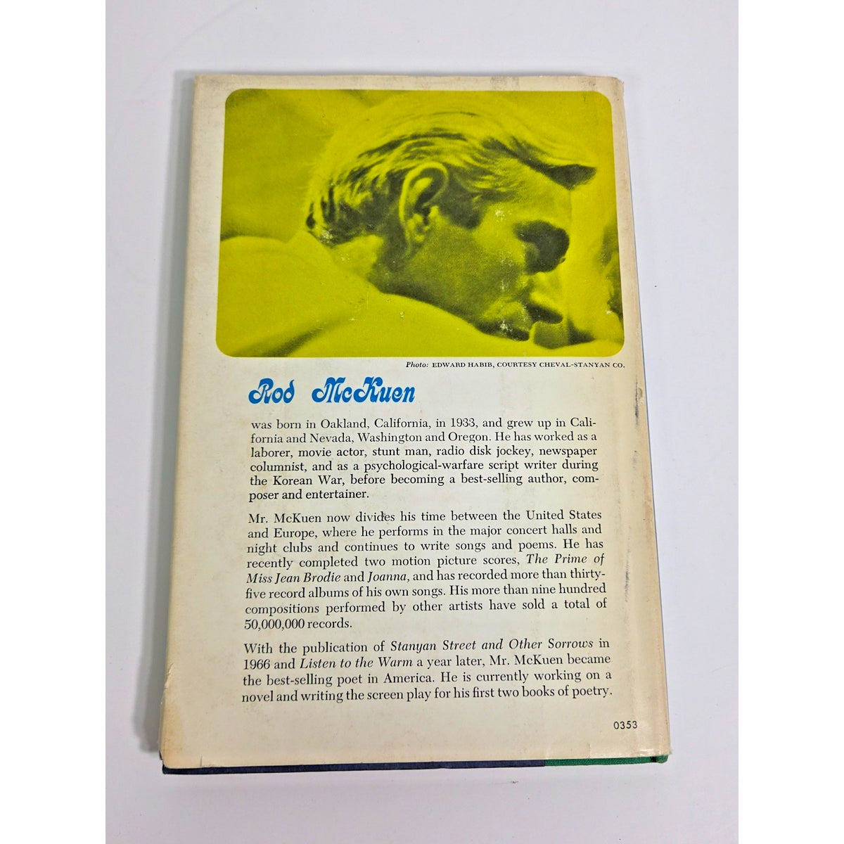 Rod McKuen - Stanyan Street and Other Sorrows - 1966 Hardcover Fifth Printing DJ