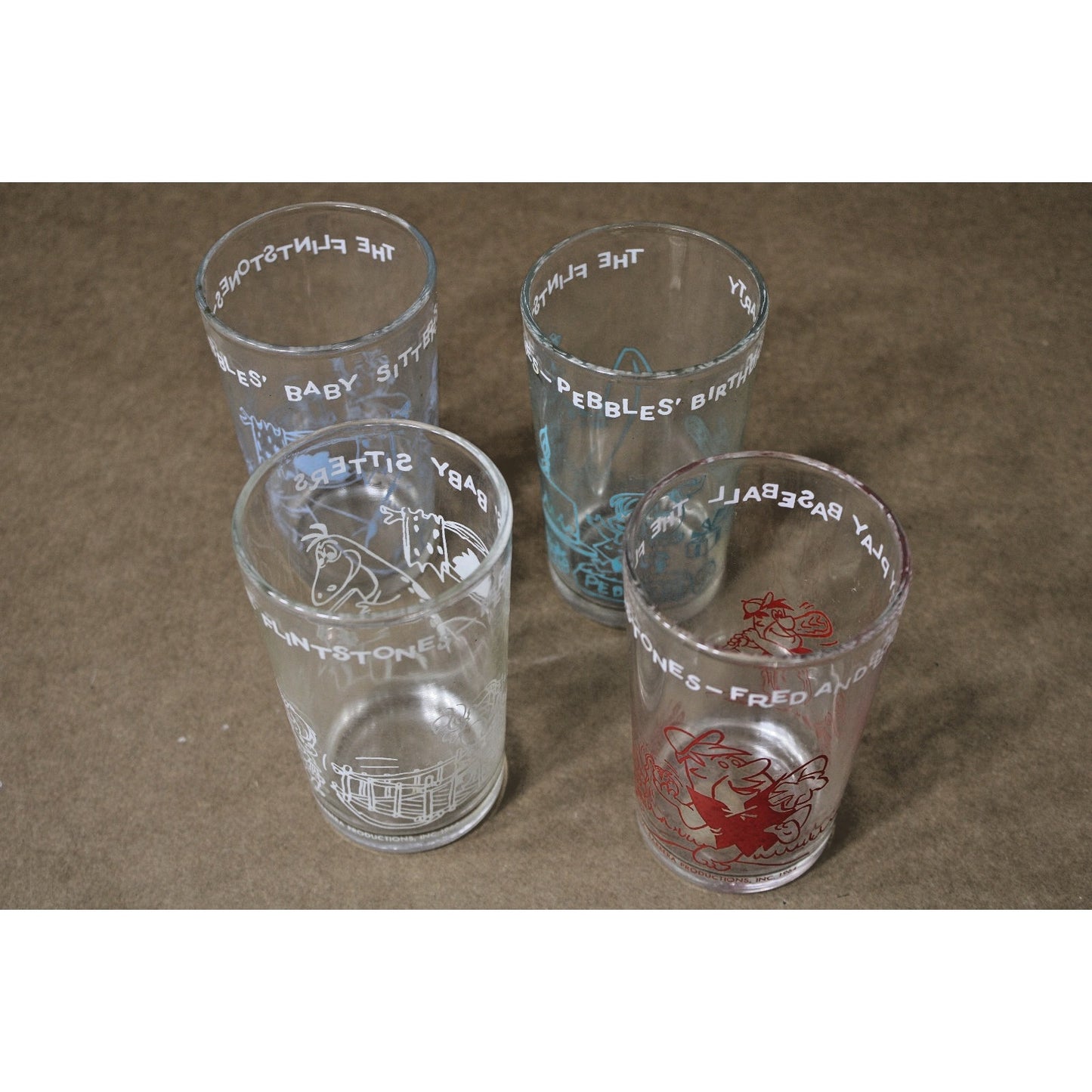 Vintage 1963-64 Flintstones Juice Glasses Children's Cartoon, 4.5" Hanna Barbera