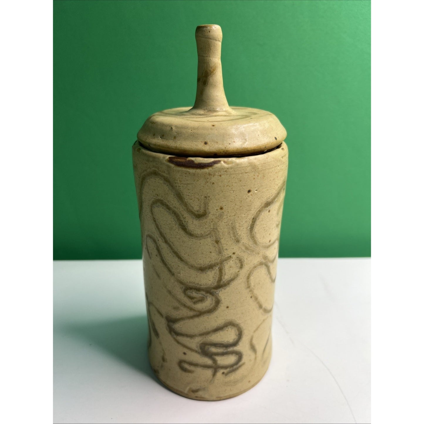 Studio Art Pottery Lidded Vessel Artist Signed “RJB” American Ceramic Vase Jar
