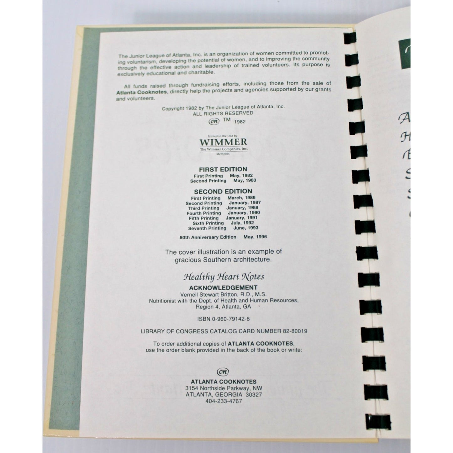 VTG Atlanta Cooknotes- Junior League of Atlanta, GA 80th Anniversary Cookbook