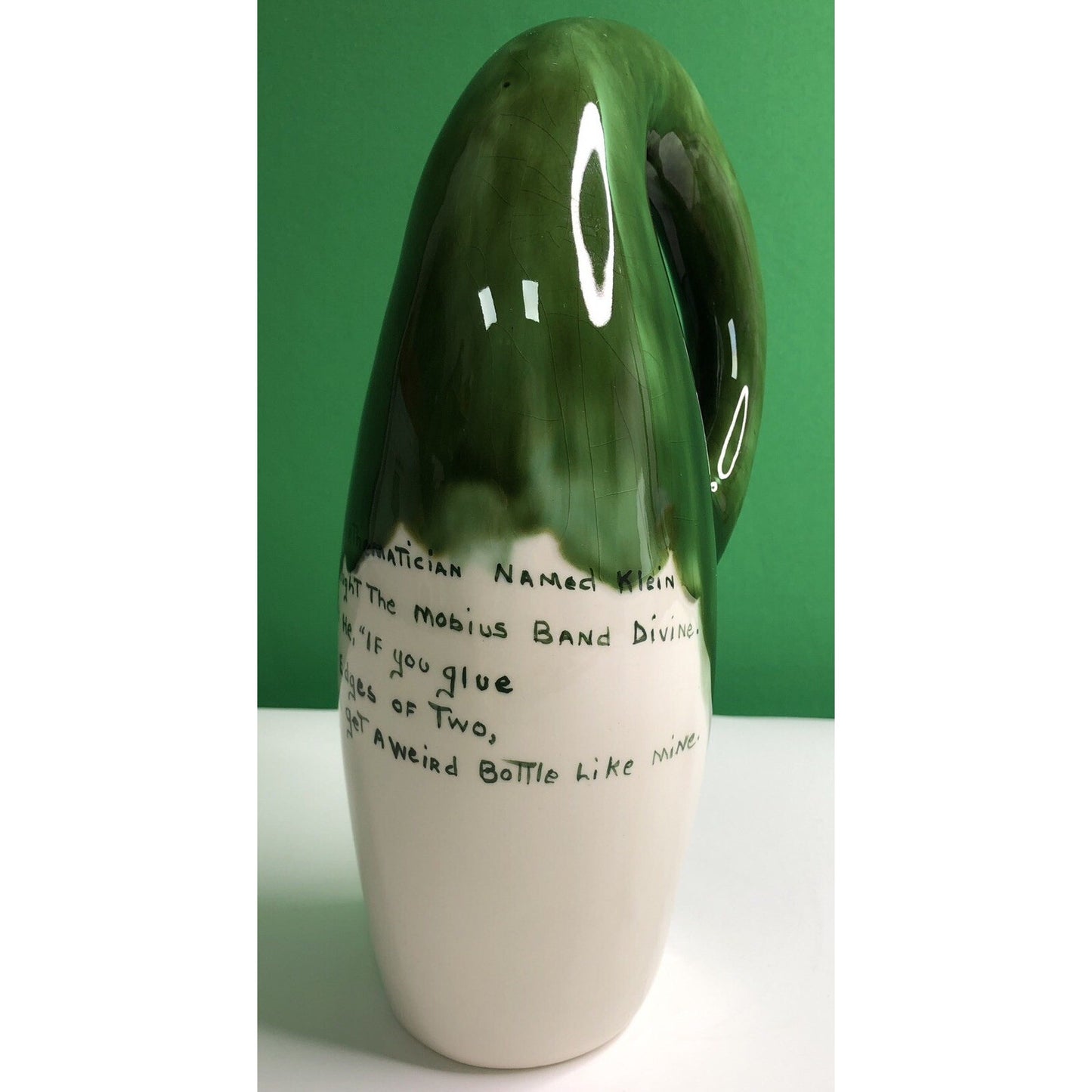 Vintage COACH AND FOUR Frederick Maryland OOAK BOTTLE W/ VERSE Green Drip Glaze