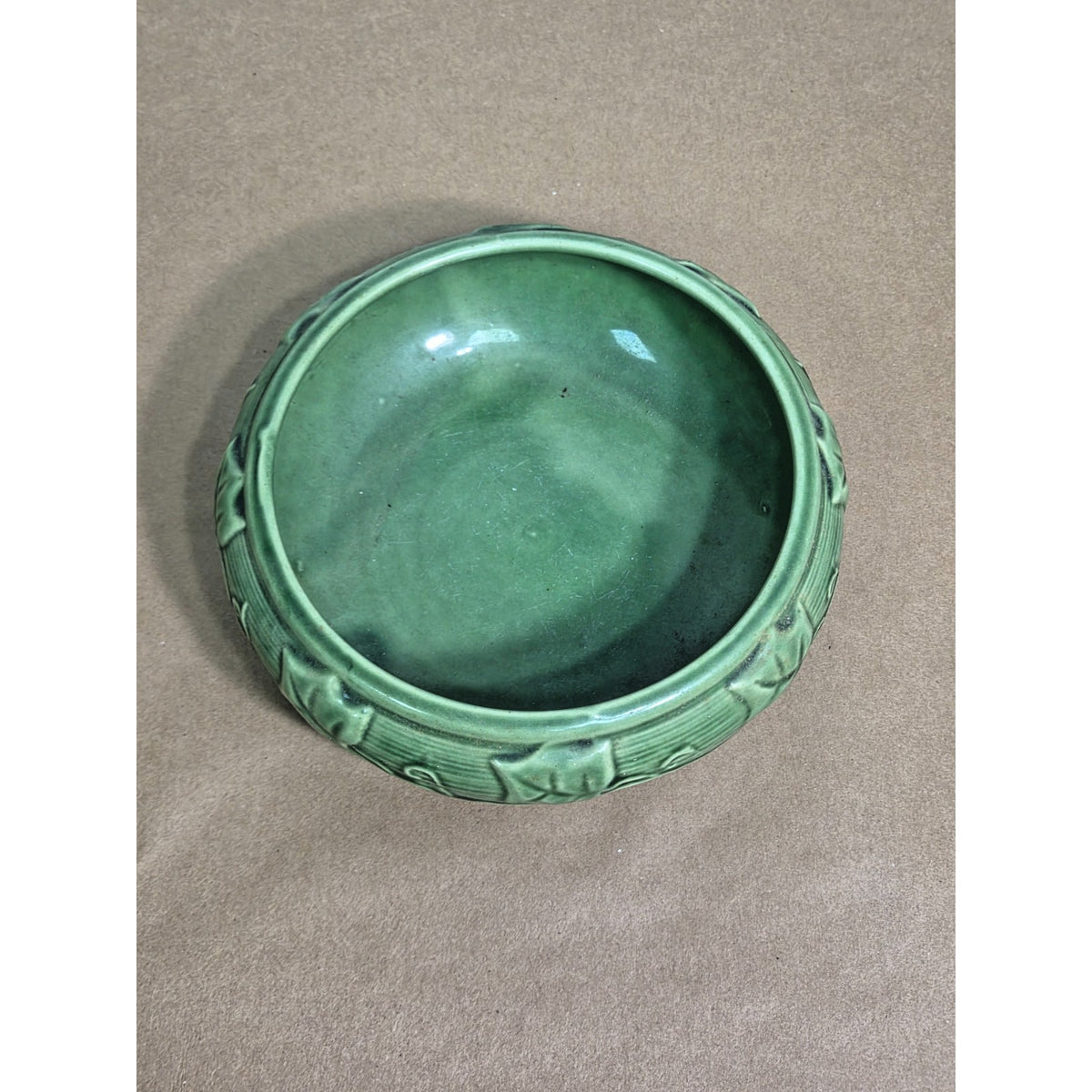 Vintage Shawnee Pottery Green Ivy Leaf Planter Bulb Bowl 3025 USA MCM 8"